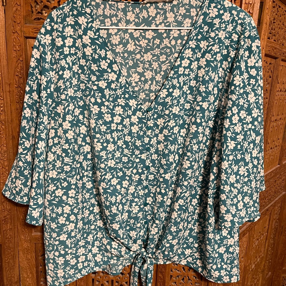 Green and white blouse